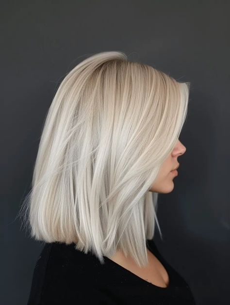 Subtle Aline Bob, Blonde Textured Bob Shoulder Length, Lob Blonde Haircut, Long Bob From The Back, Blond Long Bob Hairstyles, Short Blonde Hair Shoulder Length, Haircuts For Straight Blonde Hair, Short Blond Haircut Women Straight, Super Blonde Short Hair