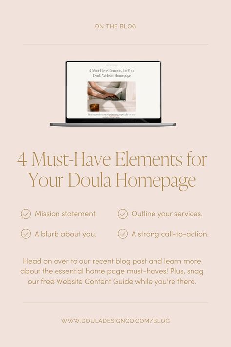 First impressions matter, especially on your website! Check out our latest blog post to learn the 4 essential elements your homepage needs to convert website visitors into doula clients. #doula #doulabusiness #doulawebsite #doulawebsitedesign #webdesigndoula #birthdoulawebsite Call Template, Doula Website, Becoming A Doula, Doula Business, Website Copy, Birth Doula, Dream Client, Discovery Call, Mission Statement