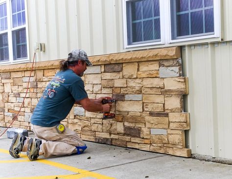 Faux Stone Panels 4x8: The Ideal Solution for Effortless Installation Faux Cabin Walls, Faux Rock Panels, Stone Panels Exterior, Brick Installation, Fake Stone Wall, Cabin Walls, Craftsman Wainscoting, Faux Stone Sheets, Wainscoting Staircase