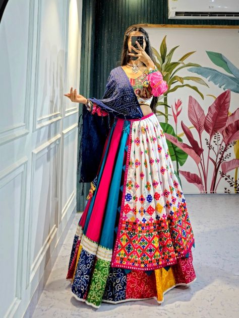 #kurtis #ethnic #lehengas #dresses #suits #bollywood #dress #lehengawedding #gown #indian #fashionblogger #trending #lehengainspiration #salwarkameez #bridalmakeup #blouse #designerwear #instagram #salwarsuit #lehengasaree #weddingseason #makeup #embroidery #shopping #mumbai #gowns #ootd #bhfyp #silksaree #suit Patch Work Lehenga, Dandiya Outfit, Patchwork Lehenga, Choli Ideas, Navratri Ideas, Gamthi Work, Patchwork Blouse, Navratri Dress, Stitched Lehenga