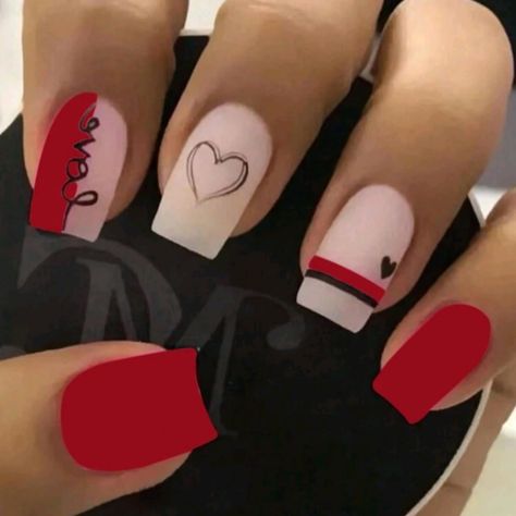 New 24pcs Press On Nails Red (Matte Look) Includes Double Sided Tape And Nail File Smoke & Pet Free Clean Home Short Red Nails, Sns Nails Colors, Red And White Nails, Pink Ombre Nails, Square Nail Designs, Color Nails, Pretty Gel Nails, Girls Nails, Manicure Y Pedicure