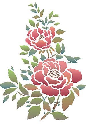 Rose Stencils, Flower Motif Design, Wide Legged Trousers, Rose Stencil, Rosé Theme, Diy Rose, China Rose, Fabric Paint Designs, Flower Stencil