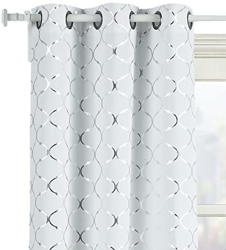 GoodGram 2 Pack Lattice Metallic Foil Ultra Luxurious Grommet Top Curtains - Assorted Colors & Sizes (108 in. Long, Silver) Grommet Panels, Curtain Length, White Windows, Grey Curtains, Black Curtains, Darkening Curtains, Thermal Curtains, Home Curtains, Metallic Prints