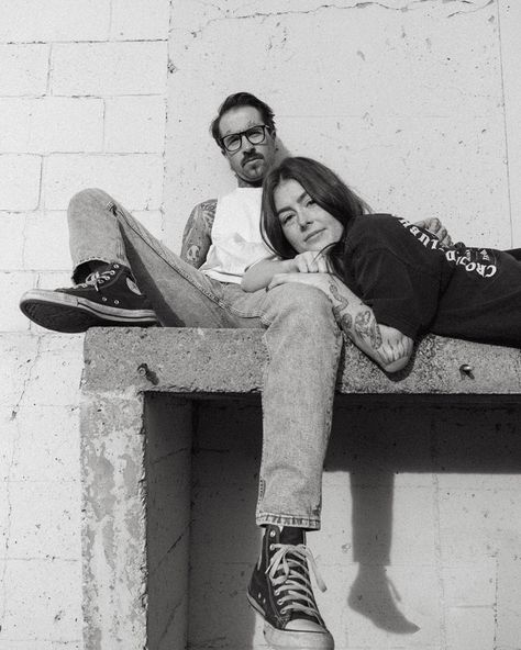 Casey & Mel just being the coolest 🥵 Grunge Couple Pictures, Couple Editorial Shoot, Vans Photoshoot, Edgy Couple Photoshoot, Editorial Couple Photoshoot, Unique Couple Photoshoot, Church Elopement, 80s Couple, Editorial Posing