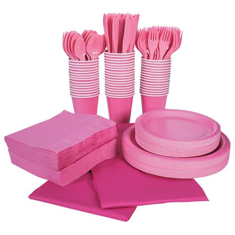 Candy Pink Tableware Party Pack for 48 Pink Tableware, Bratz Party, Black Tableware, Strawberry Soda, Pink Plates, Galentines Party, Black Candy, Party Tables, Plastic Forks