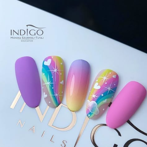 Colourfull Nail Designs, Rainbow Gel Nails, Rainbow Nail Ideas, Summer Nails Art Designs, Unicorn Nails Designs, Summer Nails Art, Summer Nails 2023, Rainbow Nails Design, Rainbow Nail Art