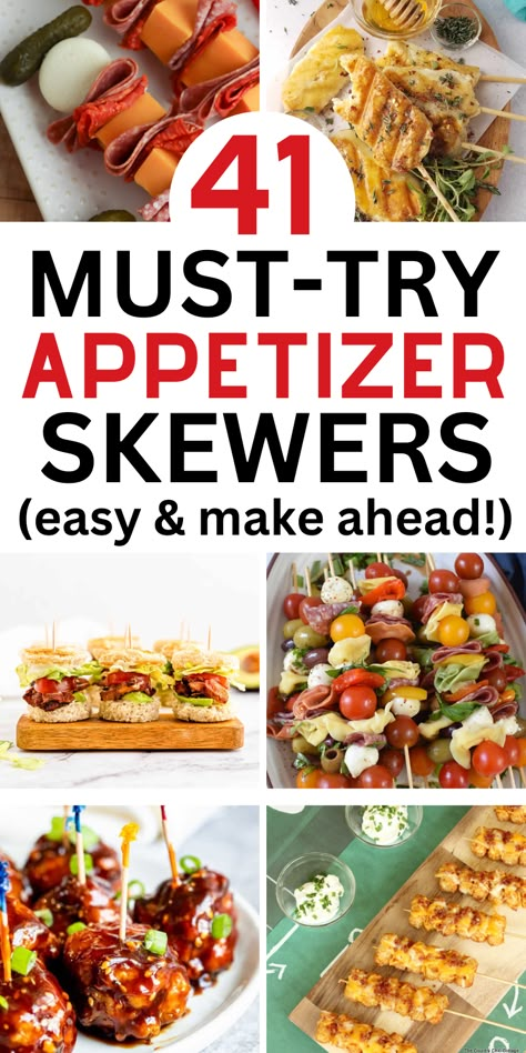 Food On A Stick Ideas, Easy Skewer Appetizers, Skewer Recipes Appetizers, Easy Finger Foods For Party, Finger Foods For Party, Easy Skewers, Easy Kabobs, Appetizers For A Party, Easy Finger Foods