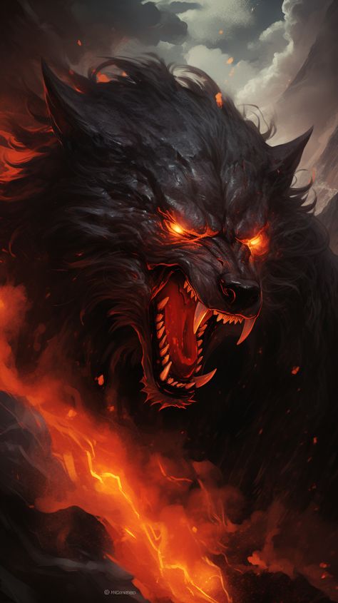 In the rich tapestry of Norse mythology, few creatures evoke as much fear and awe as Fenrir the Wolf. This monstrous wolf, a progeny of the trickster god Loki, stands as a symbol of chaos, destruction, and the inexorable forces that will one day bring about the end of the world, known as Ragnarok. Evil Mythical Creatures, Wolf Reference, Demon Lover, Trickster God, Demon Time, World Serpent, Demon Wolf, Wolf Poster, Dark Evil