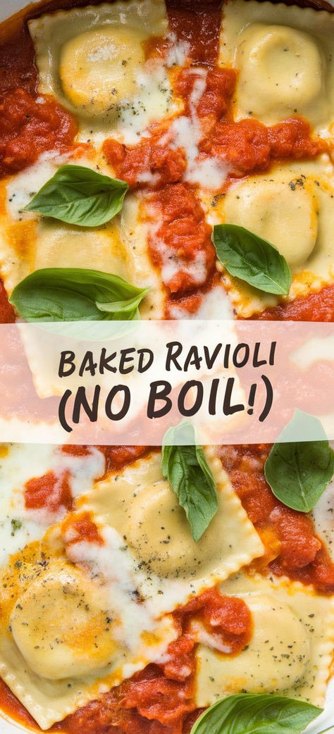 Cheesy No-Boil Baked Ravioli – Enjoy cheesy, bubbly goodness with this no-boil baked ravioli recipe! Perfect for busy nights, it’s a quick way to make a crowd-pleasing pasta bake. Ravioli For A Crowd, How To Cook Ravioli, Baked Ravioli Recipe, Baked Ravioli, Ravioli Pasta, Ravioli Bake, Ravioli Lasagna, Ravioli Recipe, One Pot Wonders