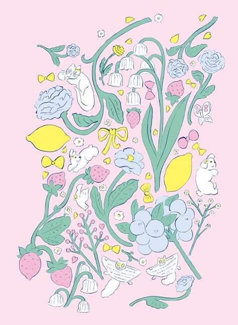 Flowers And Animals, Kawaii Art, Illustrations And Posters, Flower Illustration, Cute Illustration, Afternoon Tea, Wallpaper Backgrounds, Art Illustration, Cute Drawings