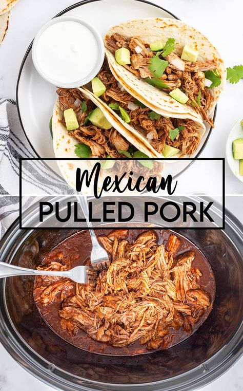 This Slow Cooker Mexican Pulled Pork is a tender, and flavorful seasoned meat that is cooked in the crock pot. It's perfect for making pork tacos, or other Mexican inspired favorites. Keto Carnitas, Crock Pot Carnitas, Slow Cooker Pork Carnitas, Slow Cooker Pork Tacos, Slow Cooker Mexican, Mexican Pulled Pork, Slow Cooker Carnitas, Pork Carnitas Recipe, Crock Pot Pulled Pork Recipe