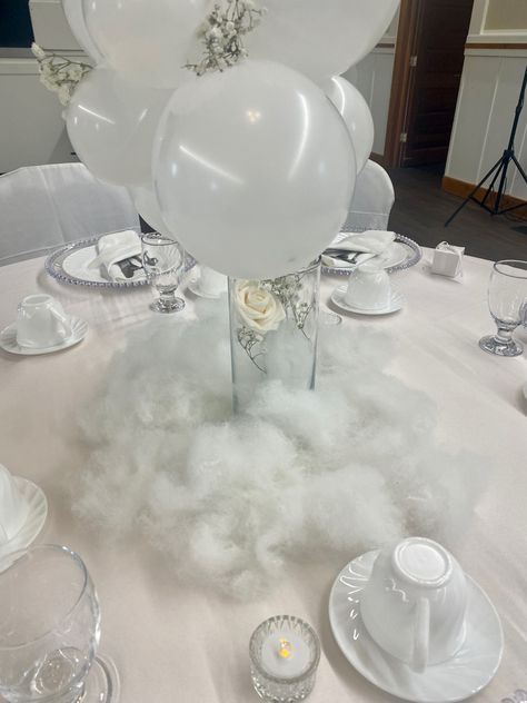 On Cloud 9 Wedding Shower Theme, Cloud Table Centerpiece, Cloud 9 Baby Shower Theme Centerpieces, Cloud Centerpiece Baby Shower Ideas, On Cloud Nine Bridal Shower Theme, Cloud Centerpiece, Hoco Themes, Cloud Baby Shower Theme, Brown Shower