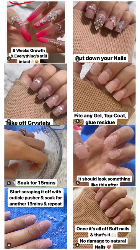 How to take off acrylic nails without hurting your natural nails Soak Off Acrylic Nails, Take Off Acrylic Nails, Nail Growth Tips, Gel Nail Removal, Remove Acrylic Nails, Business Nails, Buff Nails, Acrylic Nails At Home, Nail Soak