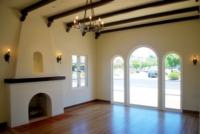 Mediterranean Style Homes Interior, Southwestern Fireplace, Spanish Craftsman, Spanish Fireplace, Style Hacienda, Mediterranean Furniture, Mission Revival, Boho Glam Home, Spanish Colonial Homes