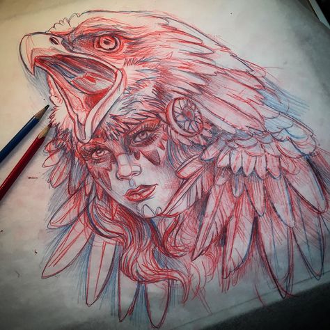 Traditional Girl Tattoo, Girl Tattoo Design, Wolf Headdress, Headdress Tattoo, Traditional Girl, Tier Tattoo, Baba Jaga, Native American Tattoos, Kunst Tattoos