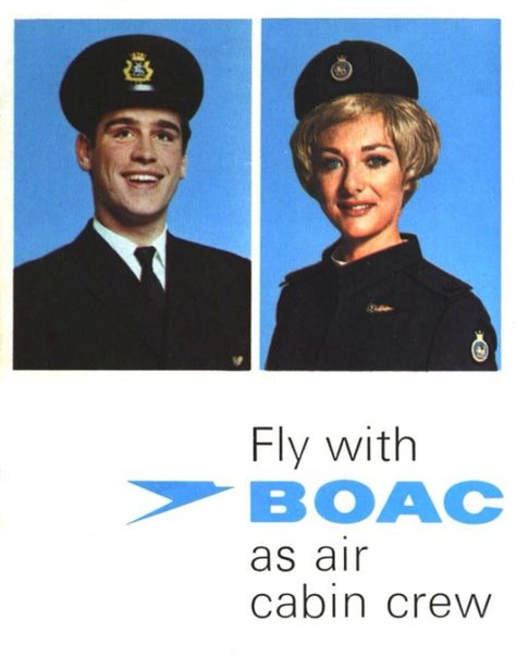 BOAC Cabin Crew Brochure Airline Outfit, Airline Advertising, Gulf Air, Air Stewardess, British Airline, Airline Cabin Crew, Rule Britannia, Vintage Airline, Aviation Posters