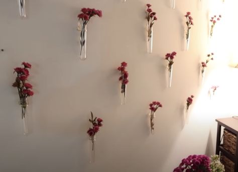 Flower Test Tube Wall, Flower In Test Tube, Test Tube Flower Wall, Fairy Lights On Wall, Fragrance Bar, Dorm Inspo, Floating Flowers, Glass Vials, Design Your Dream House