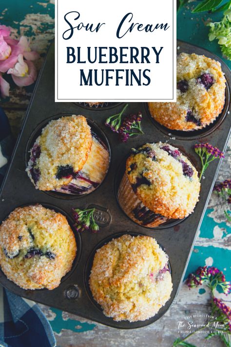 Freezer Muffins, Frozen Blueberry Muffins, Moist Blueberry Muffins, Sour Cream Blueberry Muffins, Sour Cream Muffins, Bakery Style Blueberry Muffins, Homemade Blueberry Muffins, Homemade Sour Cream, Easy Blueberry Muffins