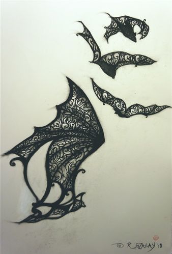 Something like this but ravens? Bat With Lace Wings Tattoo, Lace Bat Tattoo, Bird Tattoo Behind Ear, Bat Tats, Bats Tattoo Design, Tattoo Behind Ear, Wing Tattoo Designs, Bat Tattoo, Bat Design