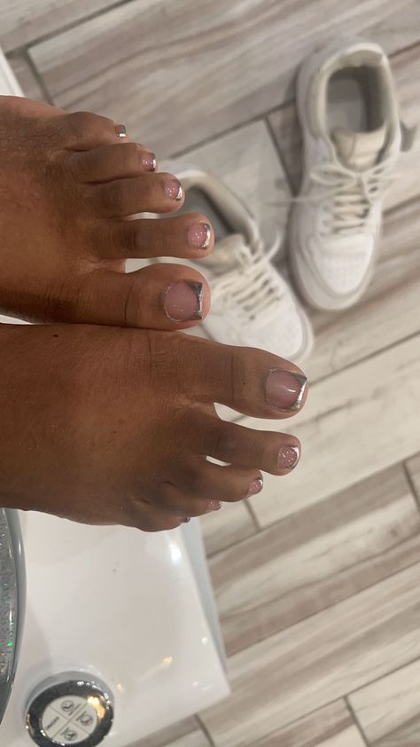 Chrome French Tip Toes, Silver French Tip Toes, Silver Chrome French Tip, Chrome French Tip, French Tip Toes, Chrome French, French Toes, Nail Envy, Silver Chrome