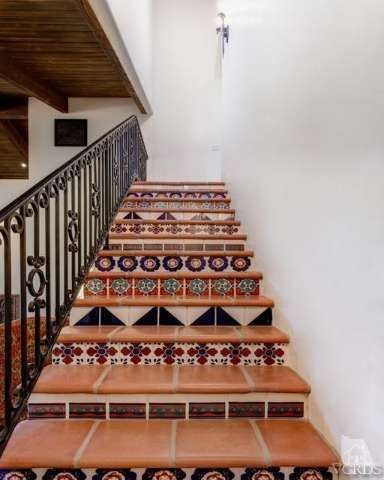 risers Mediterranean Staircase, Stairs Tiles Design, Stairs Indoor, Tiled Staircase, Tile Steps, Affordable Tile, Indoor Tile, Tile Stairs, Fireclay Tile