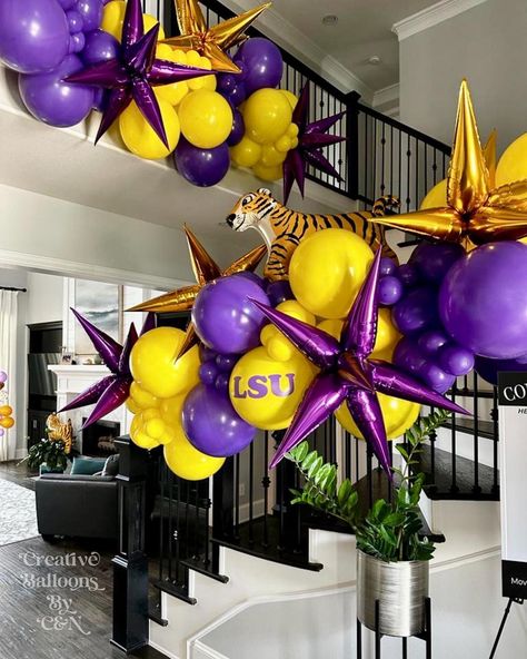 Go Tigers!! 💜🐅💛🎓 | Instagram Lsu College, Grad Party Theme, Senior Year Fun, Trunk Party, Dream Collage, Go Tigers, Senior Year Of High School, Graduation Party Planning, Grad Party Decorations