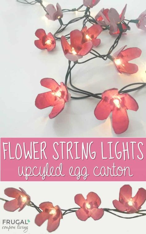 Kids Room String Lights, Christmas Decorations Diy For Kids, Egg Carton Craft, Carton Craft, Dorm Room Lights, Dorm Room Crafts, Flower Fairy Lights, Egg Carton Flowers, Diy String Lights