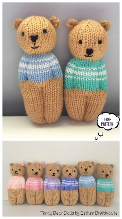 Knit Little Toy Teddy Bear Free Knitting Patterns - Knitting Pattern Knitting Bear, Knitting Dolls Free Patterns, Teddy Bear Patterns Free, Knitted Dolls Free, Teddy Bear Knitting Pattern, Addi Knitting Machine, Christmas Knitting Patterns Free, Knitted Doll Patterns, Knitted Toys Free Patterns