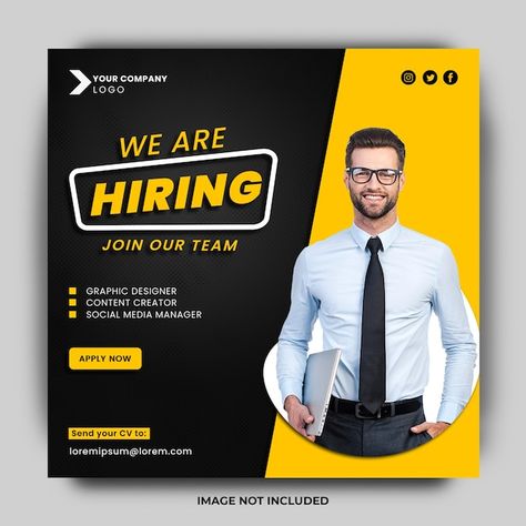 Instagram Ads Design, Free Social Media Templates, Template For Social Media, Types Of Social Media, Job Vacancy, Social Media Poster, Bakery Logo Design, We Are Hiring, Social Media Logos