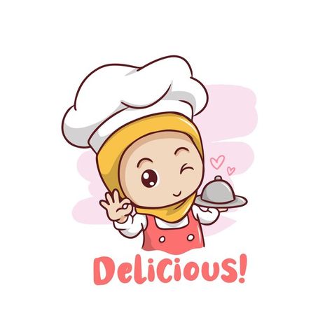 Cute moslem female chef Premium Vector | Premium Vector #Freepik #vector #cooking-cartoon #chef-cartoon #chef-character #chef-cooking Chef Illustration, Whisk Logo, Cartoon Chef, Food Logo Design Inspiration, Cute Bakery, Chef Logo, Minimal Tattoo Design, Colorful Borders Design, Female Chef