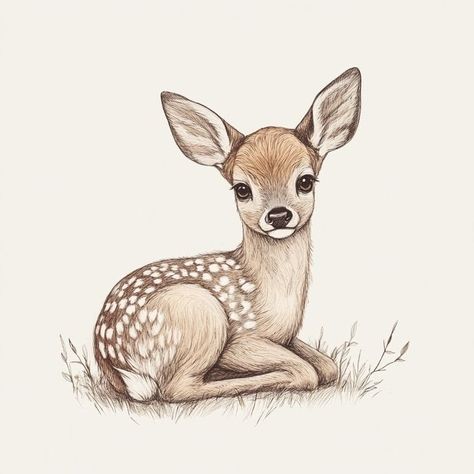 Buck And Fawn Tattoo, Deer Aesthetic Drawing, Gazelle Sketch, Deer Girl Drawing, Deer Laying Down, Doe Drawings, Cute Deer Tattoo, Deer Face Drawing, Deer Drawing Reference