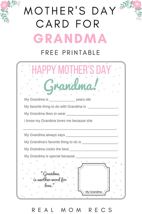 Gifts For Grandma From Grandkids, Diy Gifts For Grandma, Card For Grandma, Grandma Cards, Diy Mother's Day Crafts, Presents For Grandma, Mother's Day Printables, Mother's Day Projects, Mother's Day Activities