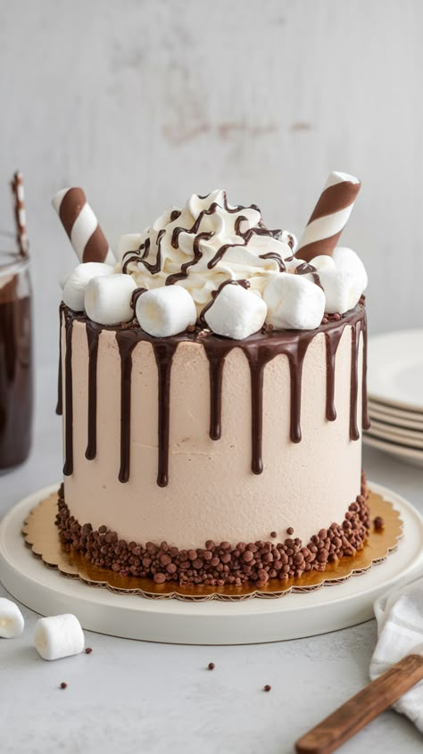 Hot Cocoa Birthday Cake, Hot Cocoa Cake Design, Winter Decorated Cakes, Winter Theme Cake Ideas, January Cake Ideas, Cakes For January, Winter Cake Flavors, January Cakes, Winter Birthday Cakes