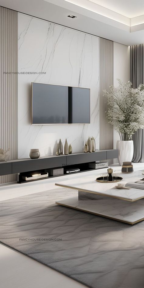 Tv Wall Design Luxury, Luxury Interior Design Living Room, Marble Living Room, Ruang Tv, Elegant Living Room Decor, Tv Wand, Latest Living Room Designs, Modern Minimalist Living Room, Hall Interior