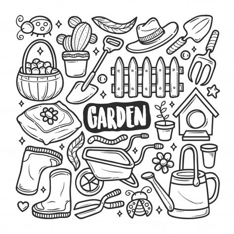 Garden icons hand drawn doodle coloring | Premium Vector #Freepik #vector #hand #hand-drawn #farm #doodle Garden Icons, Icons Hand Drawn, Doodle Icons, Arte Doodle, Doodle Art Journals, Doodle Art Drawing, Detailed Coloring Pages, Doodle Coloring, Sketch Notes