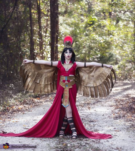 Goddess Costume Diy, Egyptian Goddess Costume, Goddess Halloween Costume, Goddess Halloween, Red Diamonds, Beautiful Wings, Homemade Costume, Costume Works, Snake Head