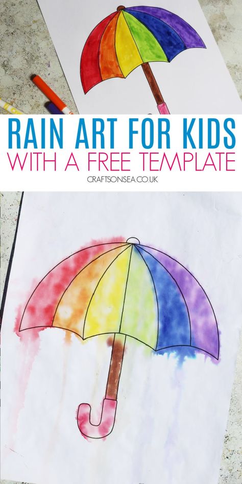 Rain Art For Kids (FREE Template) Rain Craft For Toddlers, Rain Crafts For Kids, Rain Crafts, Weather Activities Preschool, Weather Activities For Kids, Summer Preschool Crafts, Umbrella Craft, Weather Art, Weather Crafts