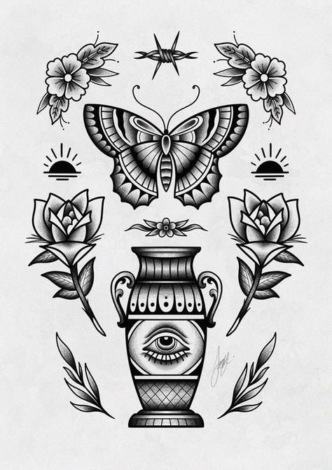 Traditional Tattoo Stencils, Traditional Black Tattoo, Traditional Tattoo Flowers, Torso Tattoos, Yakuza Tattoo, Traditional Tattoo Sleeve, Flash Tattoo Designs, Thigh Tattoos, Old School Tattoo Designs