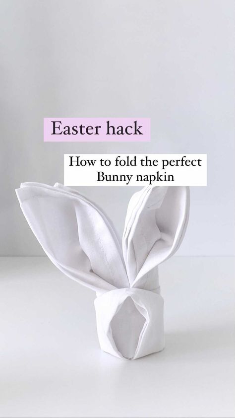 photographybyfiona on Instagram: How to fold the most perfect and easy bunny napkin for your Easter table. #easterdecor #easterdecoration #easterdecorating… Folding Napkins Into Bunnies, How To Fold A Napkin Like A Bunny, Fold Easter Napkins, Napkin Folding Bunny, How To Fold Easter Napkins, Folded Easter Napkins, Easter Bunny Napkin Folding, Easter Table Napkins, Napkin Folding For Easter