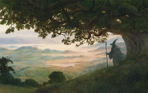 Middle Earth Landscape, Tolkien Artwork, John Howe, Middle Earth Art, Inspired Painting, Tolkien Books, Tolkien Art, Lotr Art, Bilbo Baggins