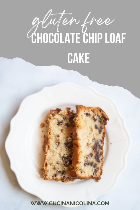 The dense, rich gluten free chocolate chip loaf cake is like a lightened-up version of pound cake, and made gluten free!   Bittersweet mini chocolate chips are swirled throughout a tender, ultra-sliceable vanilla cake that’s buttery and moist. Perfect for snacking, or serve slices for dessert topped with whipped cream. Gluten Free Chocolate Pound Cake, Gluten Free Vegan Pound Cake, Gluten Free Chocolate Sponge Cake, Pound Cake Gluten Free, Chocolate Chip Loaf Cake, Flourless Chocolate Cake Gluten Free, Gluten Free Pound Cake, Chocolate Chip Loaf, Chocolate Chip Cake Recipe