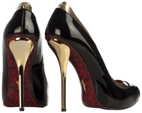 You won't be a blade runner in this Cesare Paciotti "blade-heel" peep-toe pump -- but no knave will want to cross swords with you. The "Cassia" is the latest in his line of blade heel shoes (note the signature dagger on the sole). Knife Heels Shoes, Cesar Paciotti Heels, Cesare Paciotti Dagger Heels, Cesare Paciotti Heels, Paciotti Heels, Dagger Heels, Cross Heels, Heel Sandals For Women, Red Bottom Heels