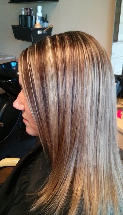 www.facebook.com/ericapstylist Mahogany lowlights sliced in with highlights Vertical Slice Highlights, Two Toned Highlights, Slicing Highlights, Horizontal Highlights, Sliced Highlights, Mahogany Lowlights, Weaving Highlights, Slice Highlights, Blonde And Brown Hair Color