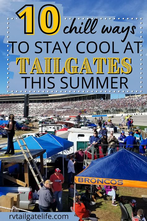 Looking to cool off at the tailgate this summer? Try these cool tips to stay cool at tailgates. From shade to air conditioning, what can you do to avoid the effects of the heat at your tailgate and make sure everyone has fun at your NASCAR, football, and baseball tailgates! Rv Tailgating Football, Rv Tailgating Ideas, Tailgating Hacks, Tailgating Setup, Parking Lot Party, Camper Inspiration, Tailgating Ideas, Rv Inspiration, Camper Organization