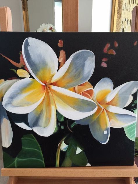 valentines Day Handmade Art valentines Day Watercolor Art Frangipani Flower Painting, Kathgolap Painting, Flower Painting Canvas Acrylic, Plumeria Painting, Design Art Nouveau, Canvas For Beginners, Flower Painting Canvas, Canvas Painting Tutorials, Canvas Drawings