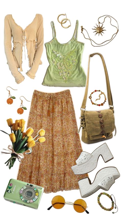 🎨🌅🧡🌱🌍 Green Orange Outfit, Orange And Green Outfit, Green Outfits, Cottagecore Outfits, Earthy Outfits, Orange Outfit, Cottagecore Fashion, Funky Outfits, Easy Trendy Outfits