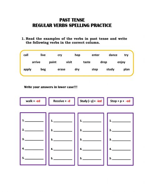 Ed Worksheets, Spelling Practice Worksheets, Array Worksheets, Past Tense Verbs, Regular And Irregular Verbs, Simple Past Tense, Regular Verbs, Spelling Rules, Spelling Practice