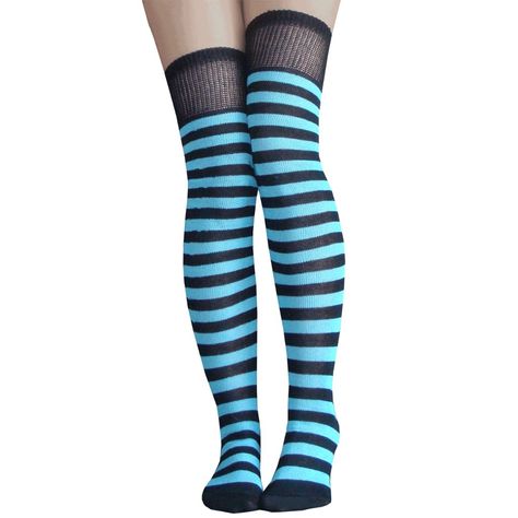 Socks Thigh High, Striped Thigh High Socks, Blue Tights, Cute Tights, Knee High Stockings, Stripe Socks, Scene Outfits, Blue Socks, Thigh High Socks