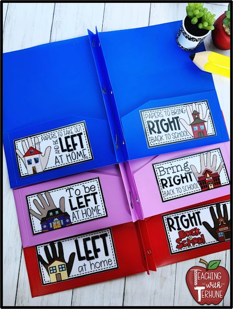 Folder System Classroom, Math Folders First Grade, Keep At Home Return To School Labels, Shared Classroom Supplies Organization, Classroom Folder Labels, Left At Home Right Back To School Labels, Classroom Folder Organization, Home Folders Ideas, 2nd Grade Classroom Organization