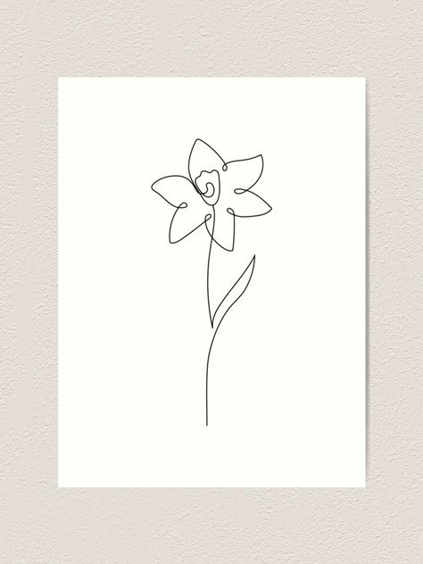 "Birthflower, December, Narcissus Flower, one line, contour, drawing " Art Print for Sale by Etienne & Yolandi  Outram Narcissus Flower Tattoo Simple, Narcissus Flower Drawing, Line Contour Drawing, Narcissus Flower Tattoos, December Birth Flower, Narcissus Flower, Birth Flower Tattoos, Contour Drawing, Floral Drawing